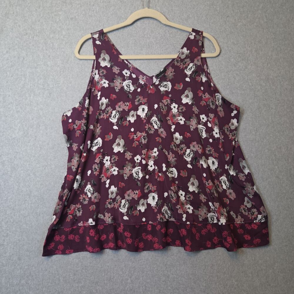 Lane Bryant Purple Floral V Neck Career Tank Blouse Women's Plus 28